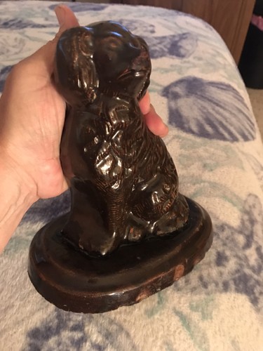 Antique Galesburg Illinois Glazed Pottery Chocolate Spaniel Dog Art Statue - Picture 3 of 12