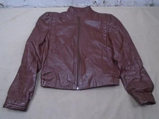 Vintage Bermans Womens Leather Jacket Moto Dark Cherry Brown Long Sleeve Size 10