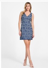Guess V-Neck Mini Dress SZ 6 Sleeveless Blue Ribbon Embroidery Floral $198 NWT