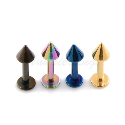 14G 16G Labret/Chin Stud Titanium  Anodized Lip w/Cone Spike Lip Piecing Ring