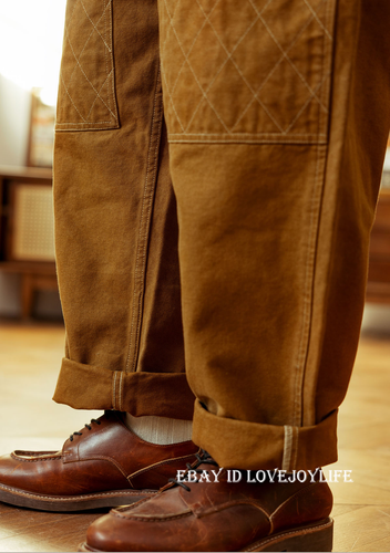 Red Tornado Vintage Men's Cargo Overalls Canvas Khaki Carpenter Dungarees Bib - Picture 9 of 22