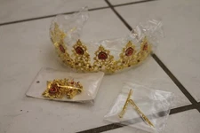 Metal  Jeweled Head Crowns Tiaras Adult Princess w/ earrings & Barrette Dress-up