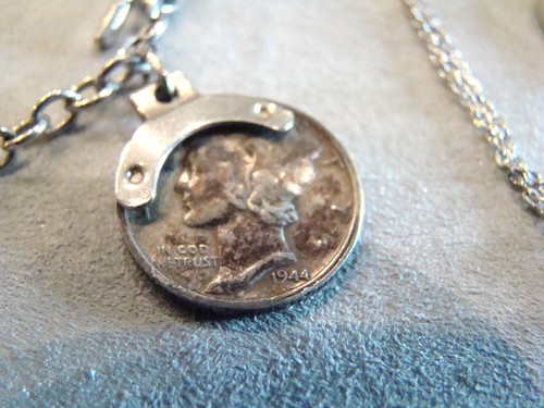 Vintage 1944 Mercury Dime & 1960s Roosevelt Dime Charm Bracelet 1986 Necklace - Picture 4 of 11