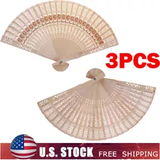 (3PC) Natural Wood Large Lace Floral Folding Hand Held Chinese Fans US