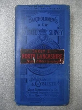 Bartholomew's NORTH LANCASHIRE 2 Miles to 1" Early CLOTH MAP #5 Tourist Cyclist