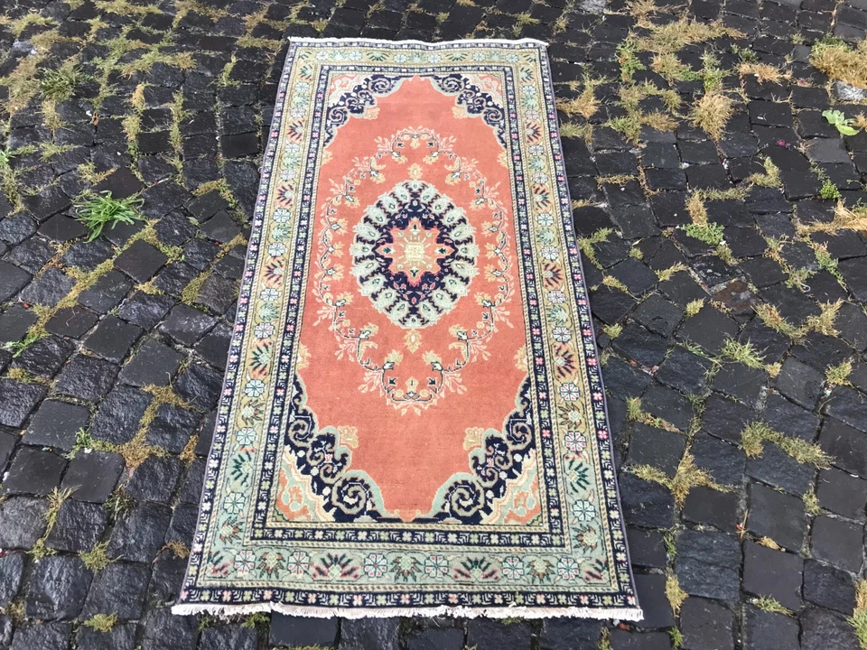 Alfombra antigua turca alfombra bohemia alfombra Oushak alfombra vintage alfombra de lana hecha a mano Foto 3 de 4