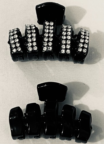 Hair Claw Clamps Small Bulldog Butterfly Crystal Diamant Black Hair Clips Pk of2 - Picture 33 of 43