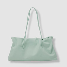 $495 Studio Amelia Womens Green Leather Choux Midi Drawstring Shoulder Purse Bag