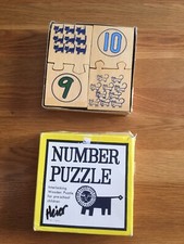 Vintage Wooden Number Puzzle Interlocking Pieces Pre-School Children Learning