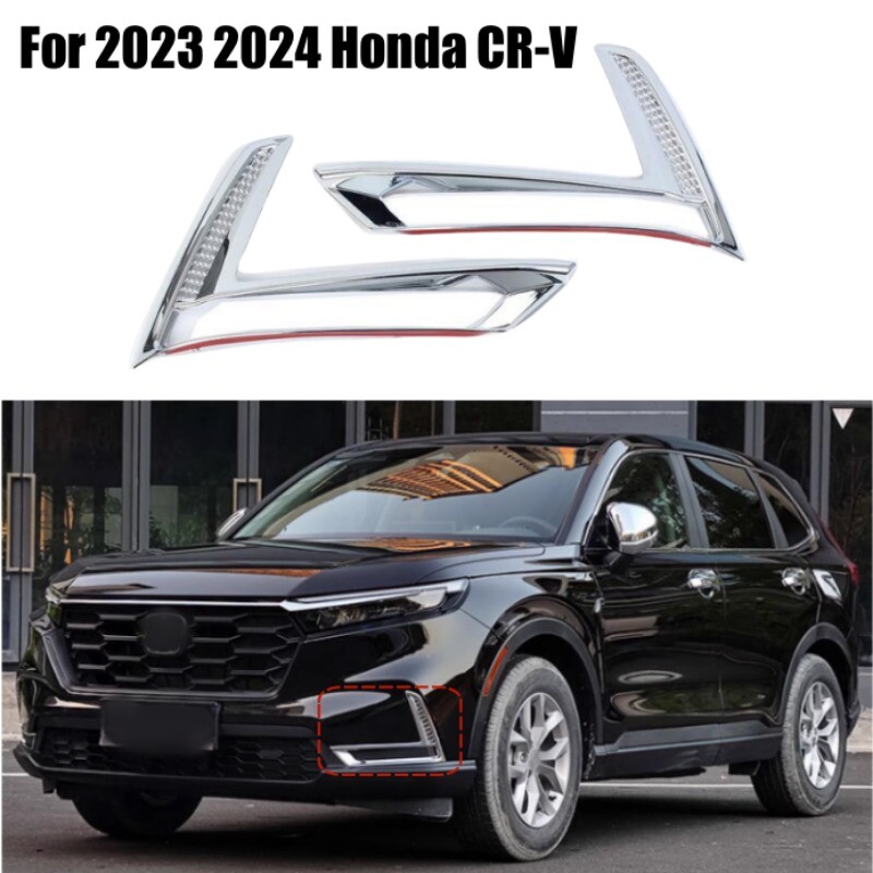 Pair ABS Chrome Front Bumper Fog Lights Lamp Trim for 2023 2024 Honda CRV CR-V