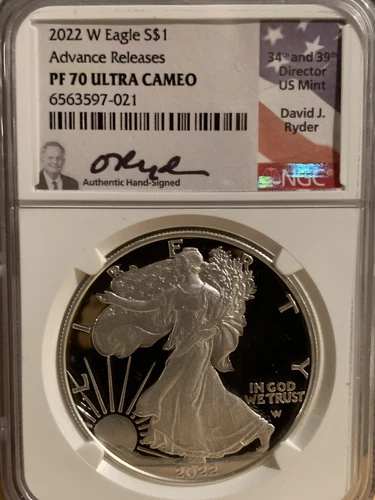 2022 W PROOF SILVER EAGLE NGC PF70 ULTRA CAMEO ADVANCE RELEASES RYDER SIGNED