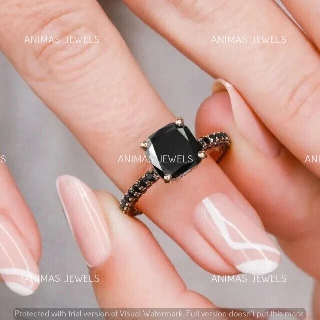 2 CT Cushion Cut Lab-Created Spinel Wedding Engagement Ring 14k Rose Gold Plated - Image 2 of 4