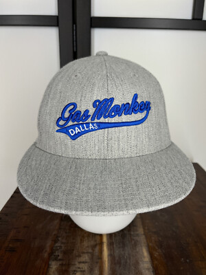 Gas Monkey Garage Hat Cap Fitted Adult 7 1/4 Gray Embroidered Stretch Wool Blend