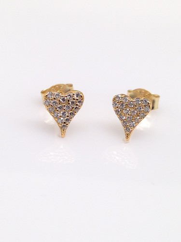 925 Sterling Silver Cz Pave Heart Stud Earrings Tiny Dainty Post Studs 7mm Gold - Picture 4 of 10