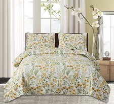Floral Bedspread Coverlet King Size Quilt Set Bedding King, Yellow