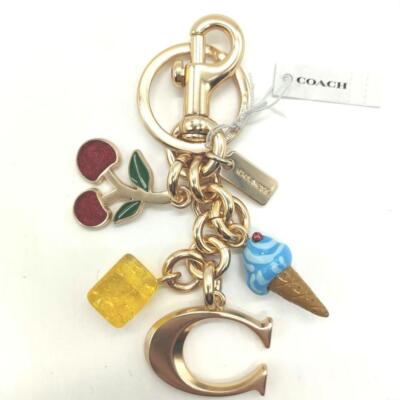 希少✨COACH Bag Charm Keychain Signature Coach Mirror Bag Charm Signature Canvas w/split Key Ring