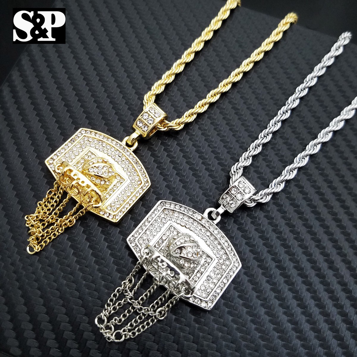 Hip Hop Iced Basketball Hoop Rim Pendant 4mm 24