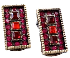Art Deco Red Crystal Clip-On Earrings