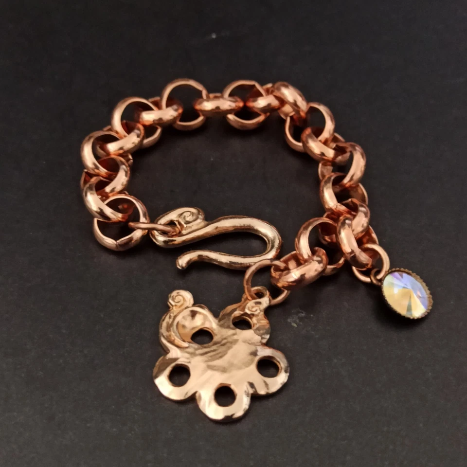 Pulsera Rolo Tono Oro Rosa Rosa AB Cristal Arte Israelí AVGAD Dije Modernista Foto 2 de 4