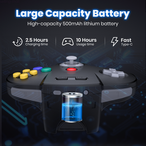 2.4G Wireless N64 Switch Controller w/Rumble for Switch Online PC Mac Windows - Afbeelding 8 van 19