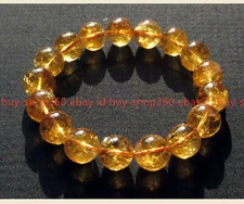 Natural 6/8/10/12/14mm Yellow Citrine Quartz Crystal Clear Round Beads Bracelet