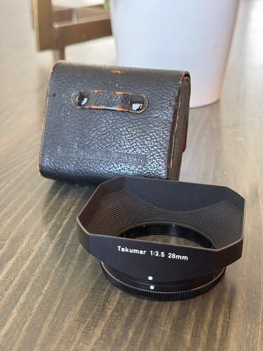 Asahi Pentax Super Takumar 28mm F 3.5 Metal Lens Hood + Leather Case MINT! LOOK!