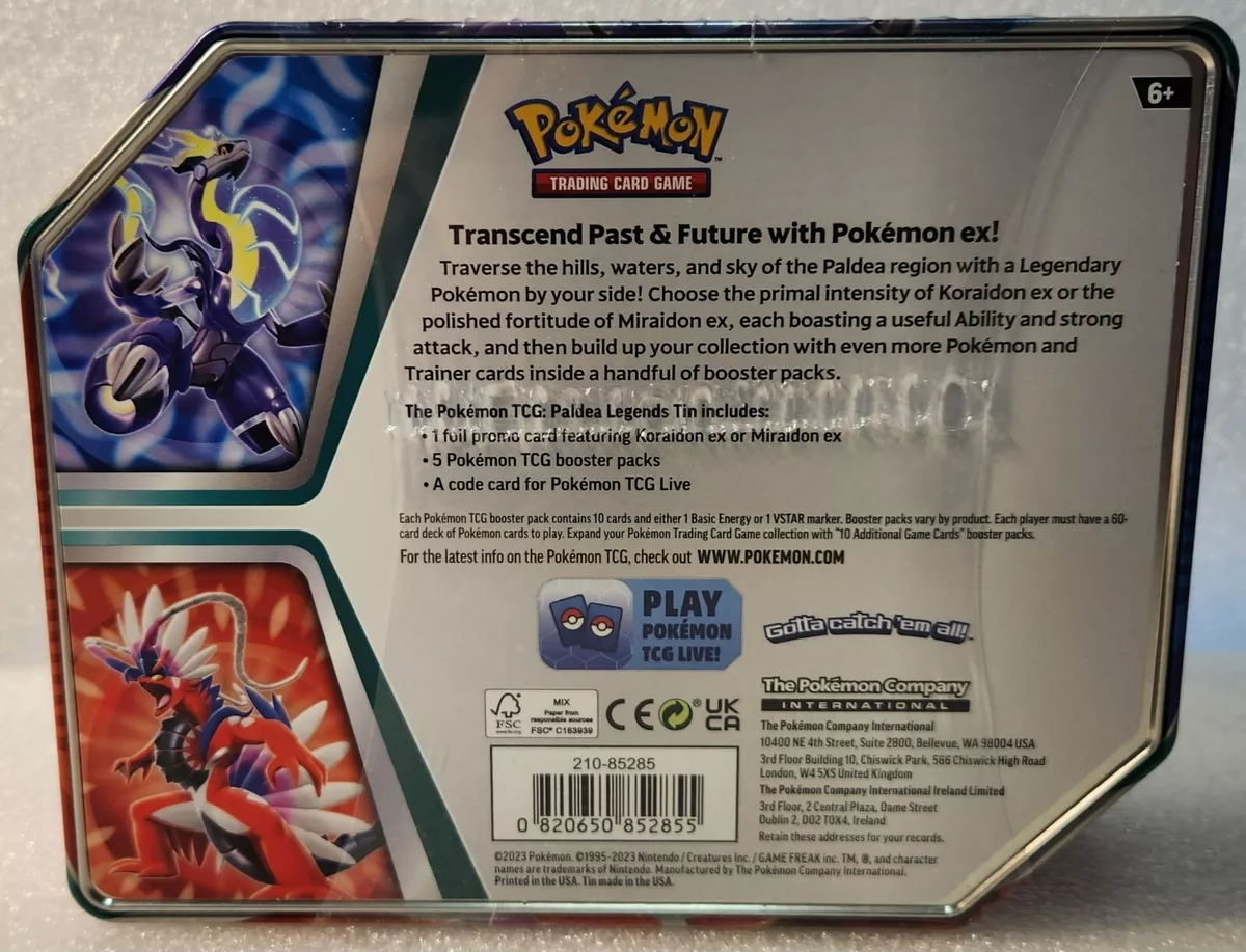 Pokemon Paldea Legends Miraidon ex Tin (5 Booster Packs,1 Promo Foil Card &  More) 