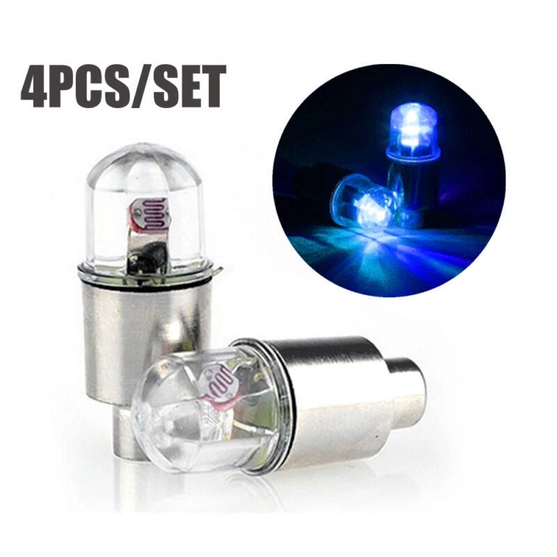 4x Válvula de Ar Pneu de Roda de Carro Haste Azul LED Tampas de Luz Tampa Acessórios Automáticos - Imagem 4 de 4