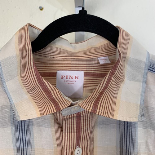Pink Shirtmaker London Men’s Dress Shirt Size XL Stripes Cotton Linen Blend - 第 6/10 張圖片