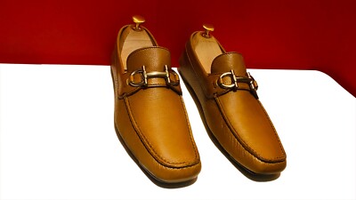 $829.00 !!FERRAGAMO LUXURY MEN BROWN LEATHER SILVER BIT display picture 3