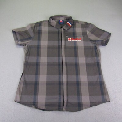 Red Bull Shirt Womens Extra Large Gray Plaid Distribution Full Zip Up Top Work