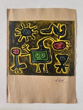 JOAN MIRO Drawing on paper (Handmade) signed and stamped mixed media.