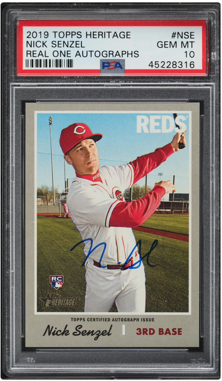 2019 Topps Heritage Real One Nick Senzel ROOKIE AUTO #ROA-NSE PSA 10 GEM MINT RC