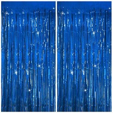 Tinsel Curtain Party Backdrop Blue Birthday Party Decorations 2 Packs Glitter...