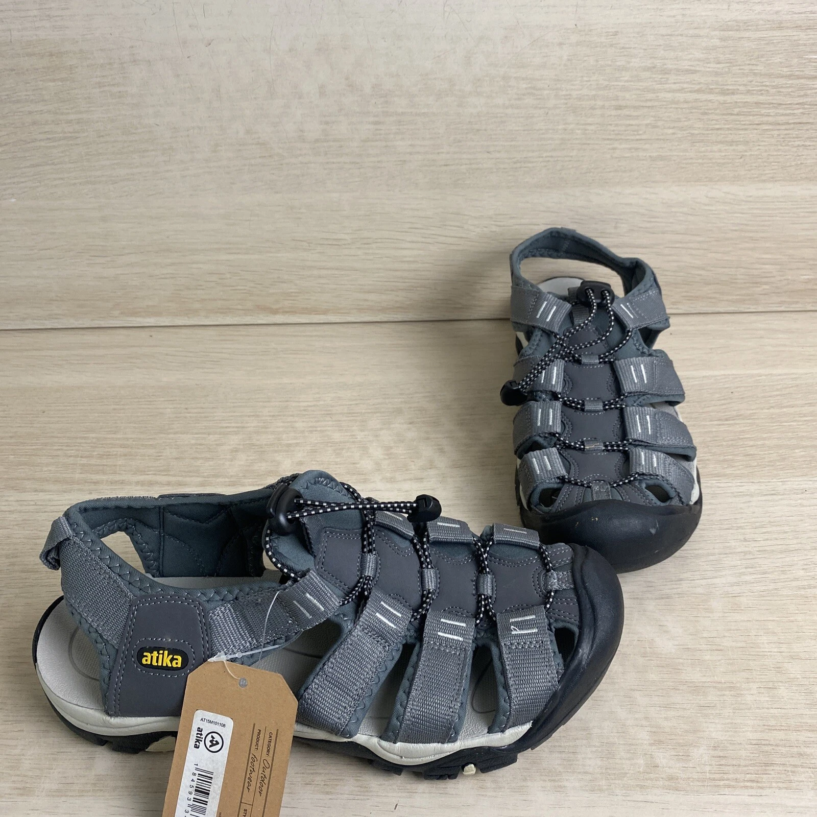Atika Footwear Grey/Black Round Toe Toggle Slingback Sandals Mens Size 7