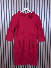 Red Valentino Layered Dress US 4 / 6 Red Pleated Blouson Wool Knit Mock Neck
