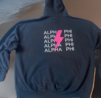 Rare Alpha Phi Sorority Lightning Bolt Sweatshirt Hoodie Women s XL Black New