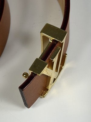 Louis Vuitton Light Brown Leather Belt with Gold Buckle - LB0054