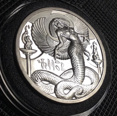 2 OZ .999 FINE SILVER WADJET EGYPTIAN GODS SERIES ULTRA HIGH RELIEF