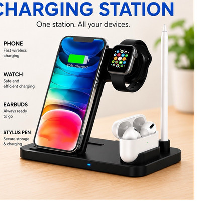 4 in 1 Wireless Charger Charging Station Stand