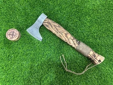 Savage Blades Runic War Axe W/ Burnt Ash Handle and Vegvisir Engraving SB - 307