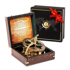 5 inch Large Sundial Compass with Wooden Rosewood Box, Perfectly Calibrated S...