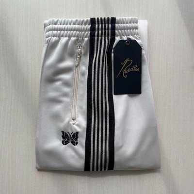 NEEDLES Track Pants Straight White x Black lines MR557 Size-S New