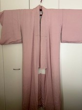 Boro Japanese Kimono Aged Textile Robe Pink Plain Colored Pure Silk Fabric Japan