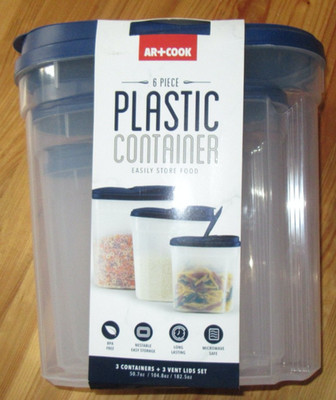 ART CooK 6Pc Plastic Food Storage Containers D/W Safe New 3 Sizes Nestable NICE