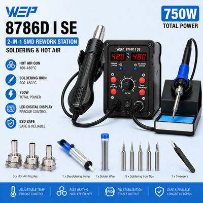 #ad 2in1 Hot Air Rework Digital Soldering Iron Station Kit Desoldering Tool $59.99