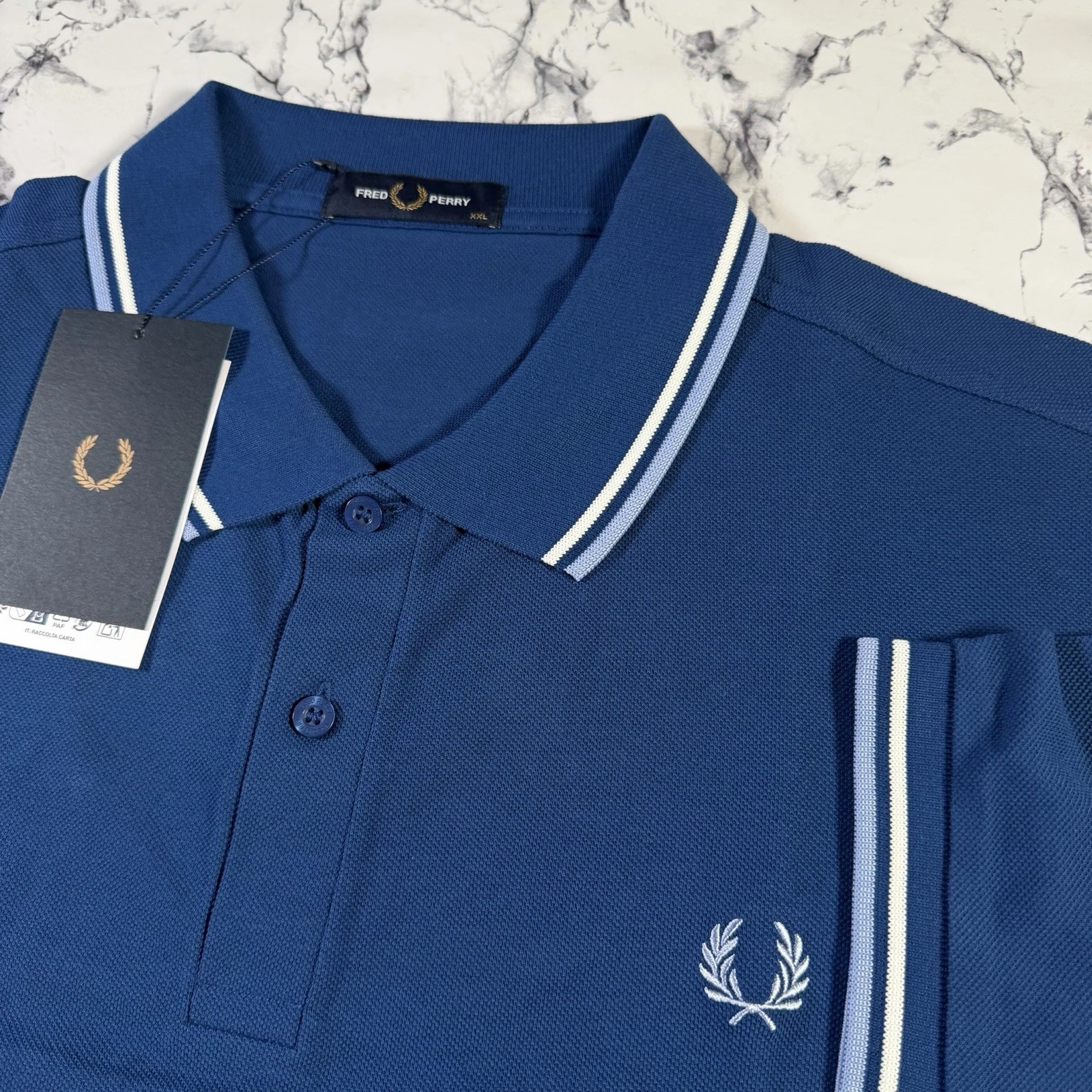 FRED PERRY Mens Cobalt Blue Twin Tipped Polo Shirt SIZE 2XL M3600 W91 BNWT
Opens in a new window or 