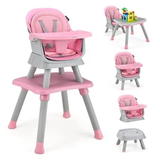 8-in-1 Baby High Chair Convertible Dining Booster Seat w/ Removable Tray Pink