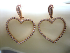 SIGNED FAS ROSE GOLD TONE OVER STERLING SILVER HEART EARRINGS