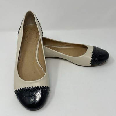 Jack Rogers Two Tone Ivory Leather Black Patent Leather Ballet Flats Women's 7